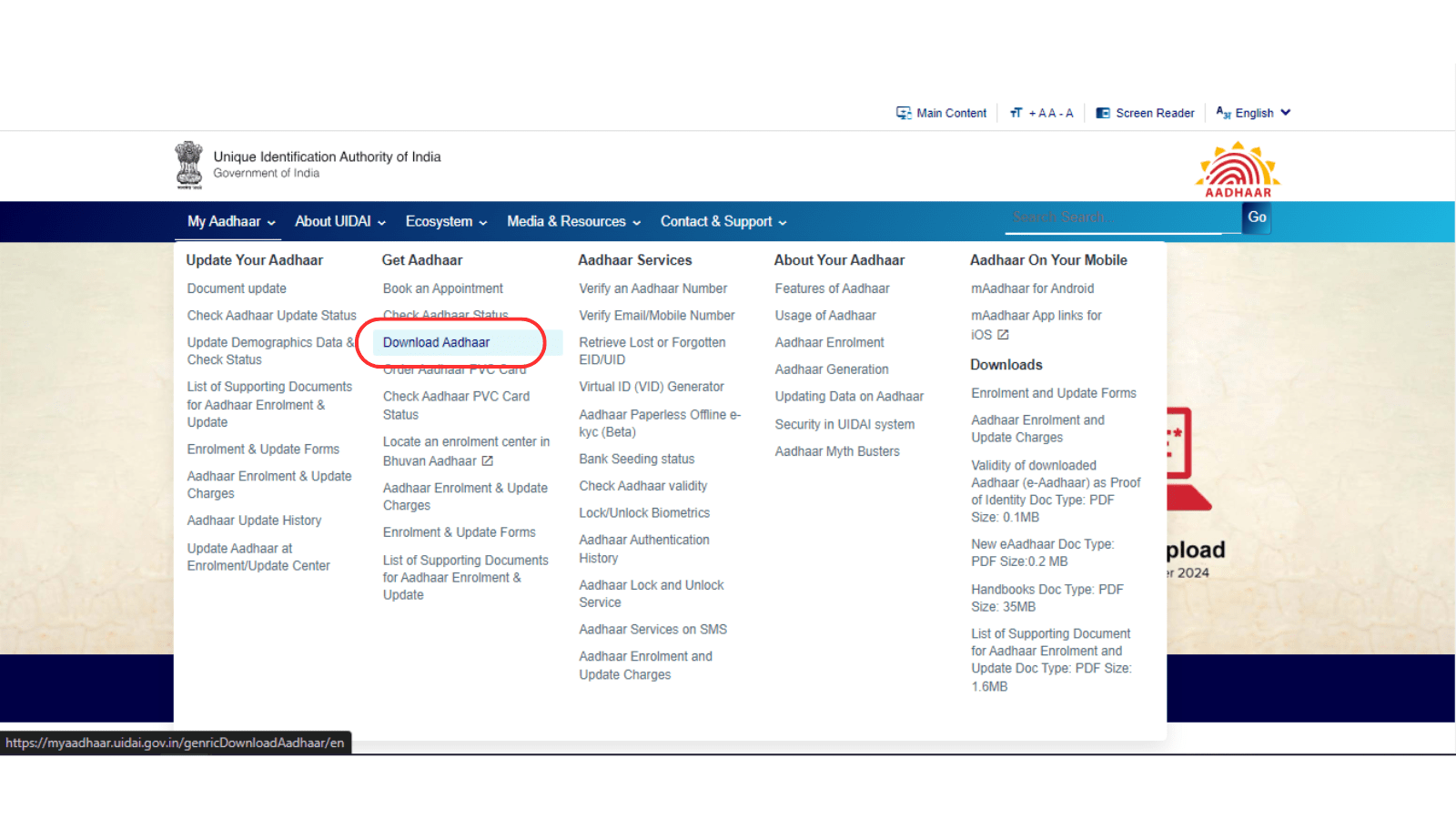 Download aadhaar card on uidai website