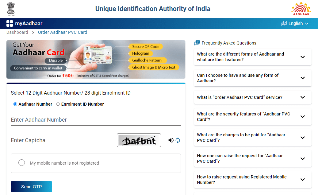 Website to download PVC Aadhaar card online