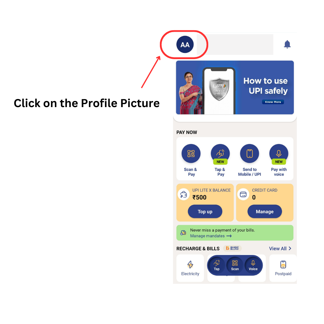 Link UPI Credit Card - Profile Picture marked