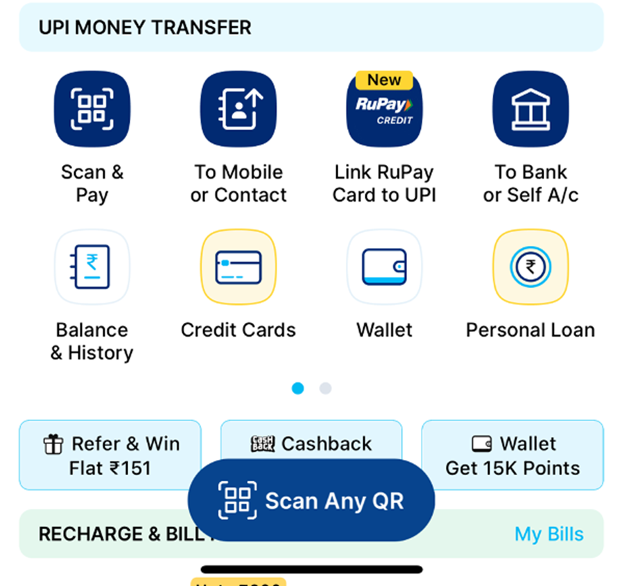 Home screen paytm to link rupay credit card