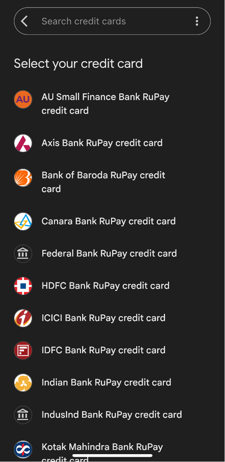 list of credit cards on googlepay