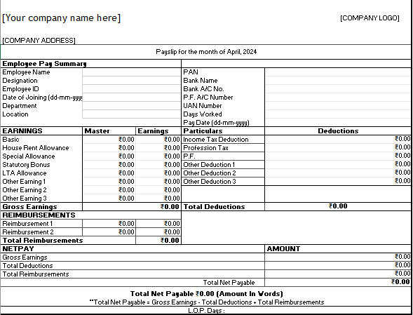 Salary slip format example