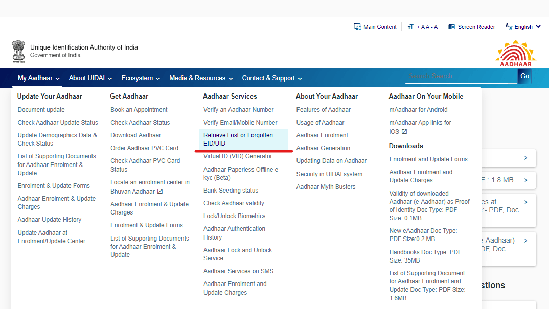 Duplicate aadhaar card option on uidai