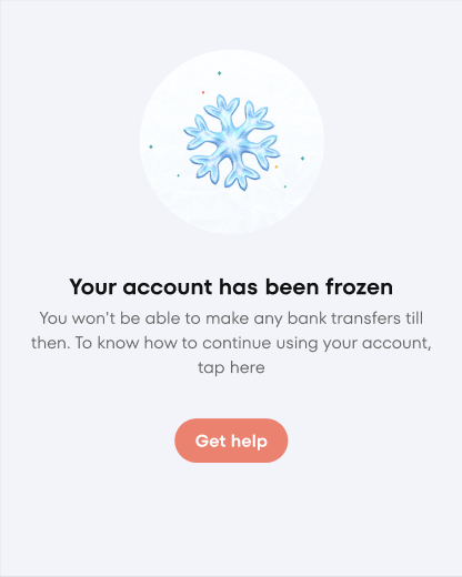 App screen displaying account is frozen