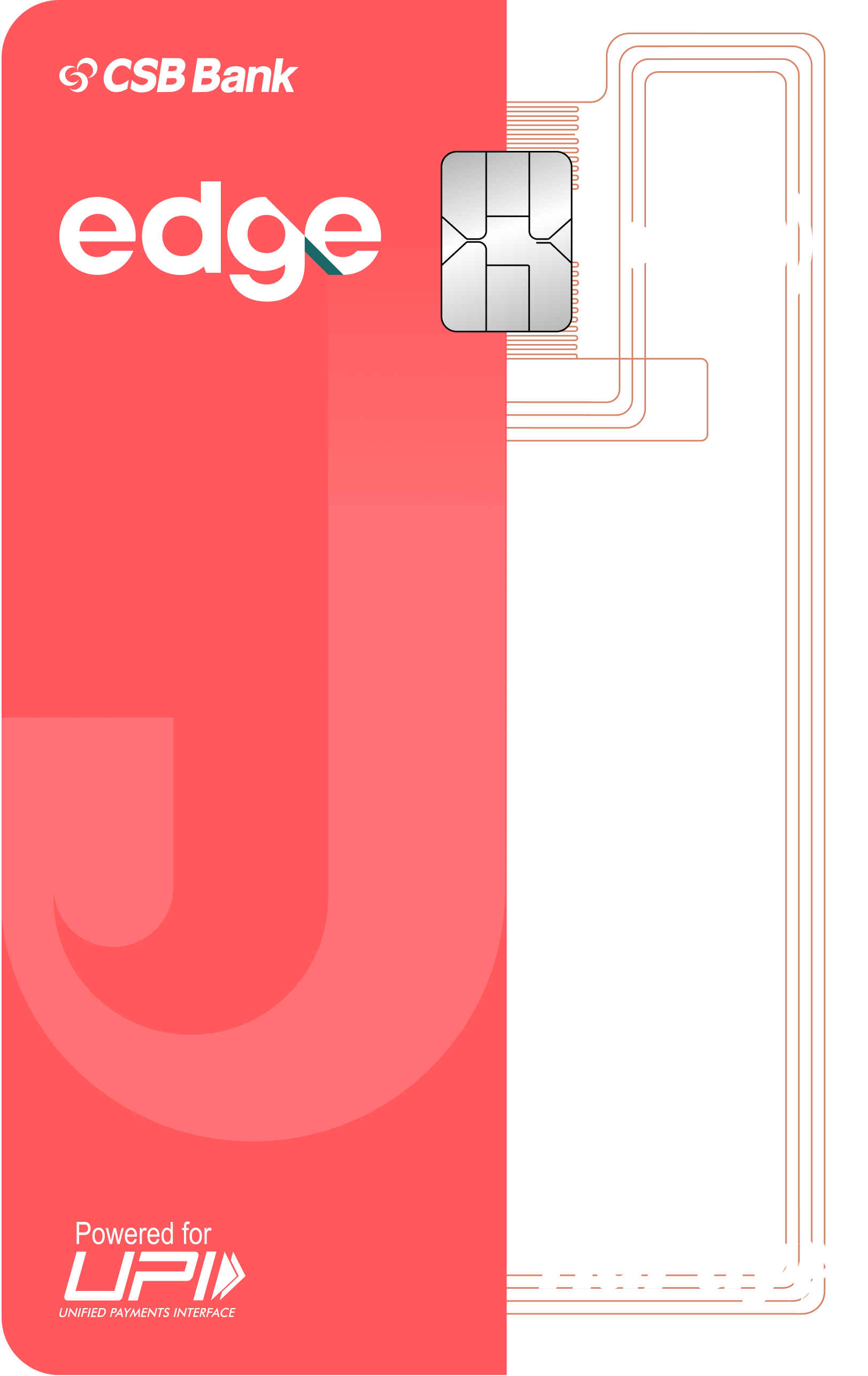 Jupiter's edge CSB Rupay credit card on UPI. This credit card has a transparent design with chip embedded in it.