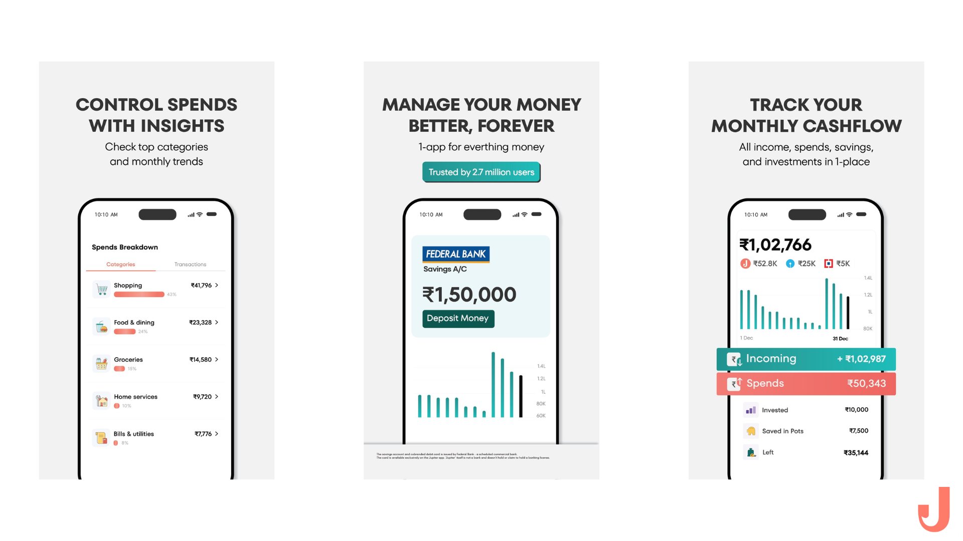 best expense manager and tracker by Jupiter Money app's screenshots