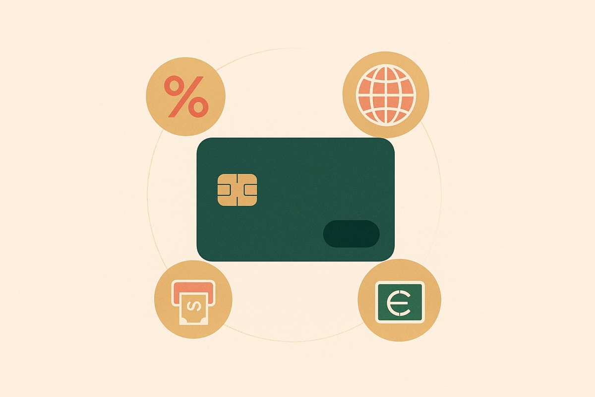 The main credit card charges: annual fee, interest, forex markup, cash advance